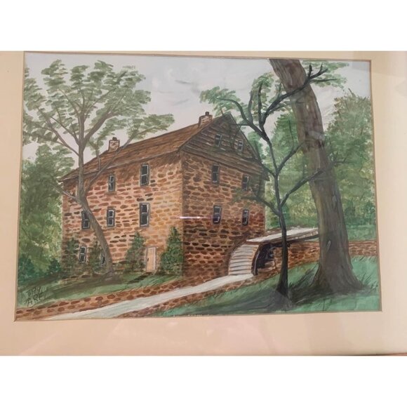 Watercolor Old Mill Framed Picture By Anna Ruth Enders 1999 12.5” X 15.5” - Picture 2 of 3